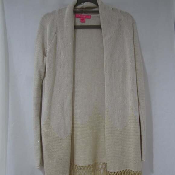 Lilly Pulitzer XS Tatum Fringe Cardigan Gold Metallic - Picture 1 of 8